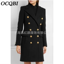 Плюс размер зимнее офисное женское корейское Пальто двубортное модное винтажное Черное Женское пальто