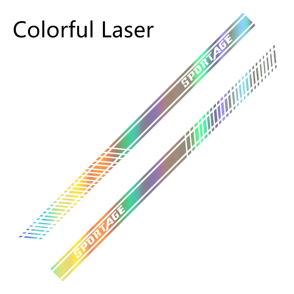 2 шт. наклейки для боковой юбки автомобиля, виниловая пленка, Стильные наклейки, длинные гоночные полосы для KIA SPORTAGE, аксессуары для тюнинга автомобиля - Название цвета: Colorful Laser