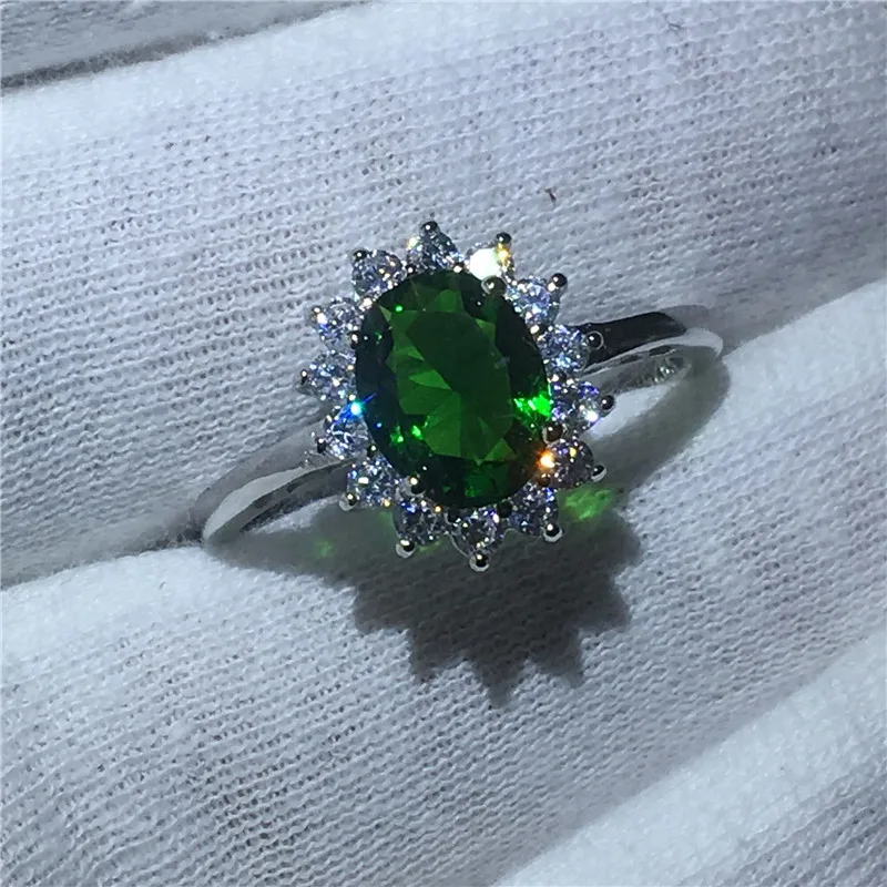 Обручальное кольцо с зеленым цирконием из серебра 100% пробы 5 А|wedding band ring|band ring925