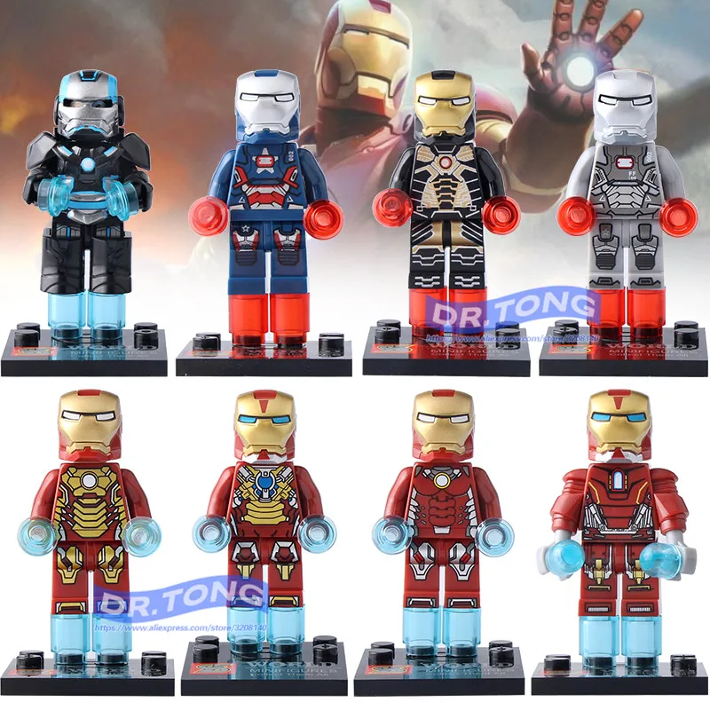 80 unids/lote SY677 Superhéroe Marvel Avenger Figura IronMan MK46 MK1 Patriot War Machine Iron Man Bloques Huecos de los Juguetes de Los Niños Gif