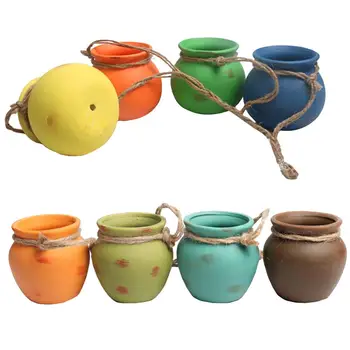

4pcs/set Hemp Rope Succulents Flower Pot Hanging Ceramic Innovative Ornaments Garden Plant Decoration Supplies