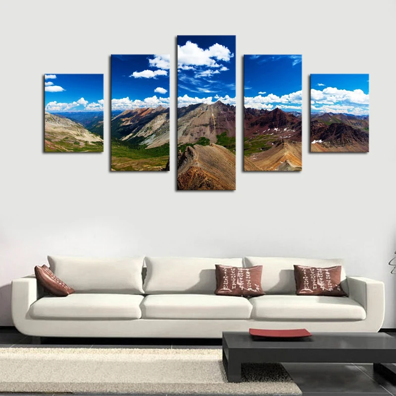 5 Panels HD White Clouds BLUE SKY Mountain Canvas Print Painting Artwork Wall Decorative Unframed For Living Room Decor | Дом и сад