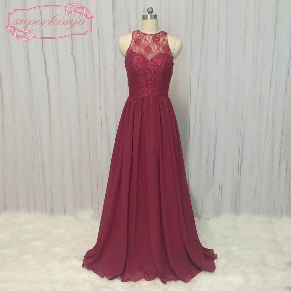 

SuperKimJo A Line Burgundy Prom Dresses Long 2018 Real Photo Lace Chiffon Prom Gowns Vestidos De Graduacion 2017