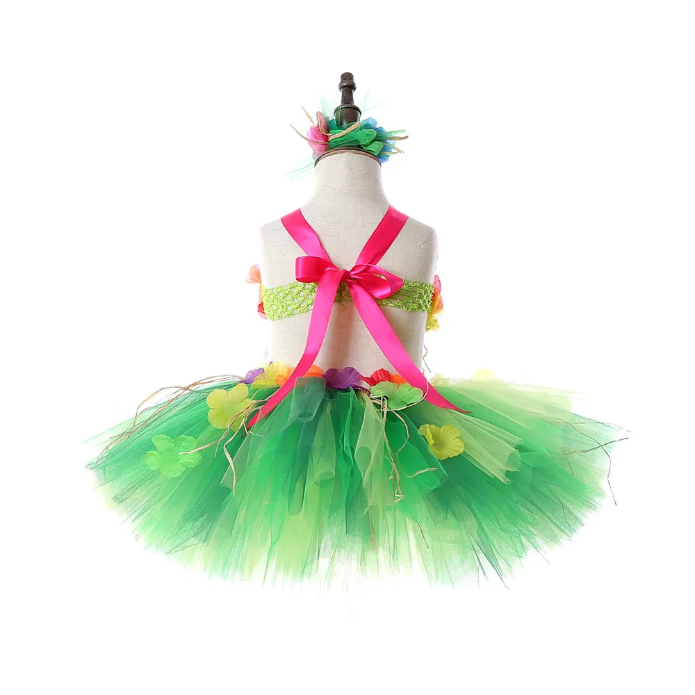 Hawaii Green Flower Fringes Tulle Skirt Girls Solid Mini Skirt for Girls Princess Tassel Party Skirt Baby Photography Costumes (5)