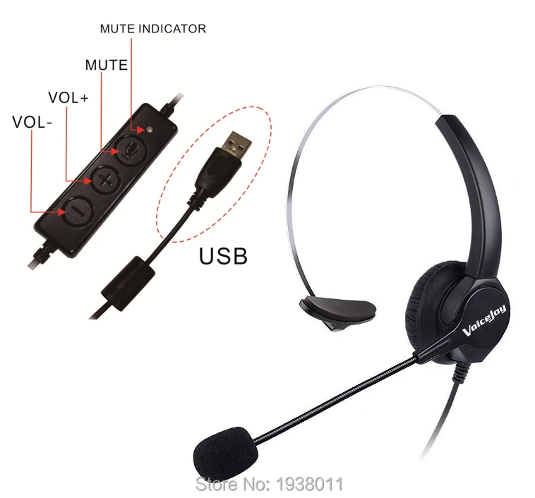 VoiceJoy Call Center Noise Cancelling Monaural Headset Headphone with Mic Mircrophone with USB