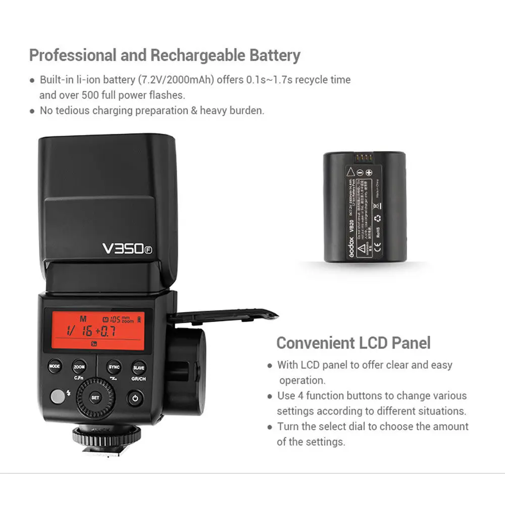 Godox V350F TTL 1/8000s HSS 2 4G Беспроводная вспышка Speedlite Master Slave с передатчиком Xpro F для