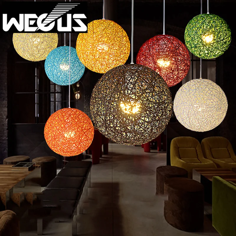 

Country weave ball pendant light Idyllic rattan hanging lamp dining room restaurant pub bar color lighting