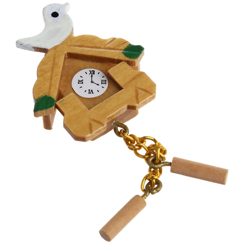 

1/12 Miniature Wooden Simulation Bird Wall Clock Handicrafts Model Dollhouse Decoration Brown for Children Room