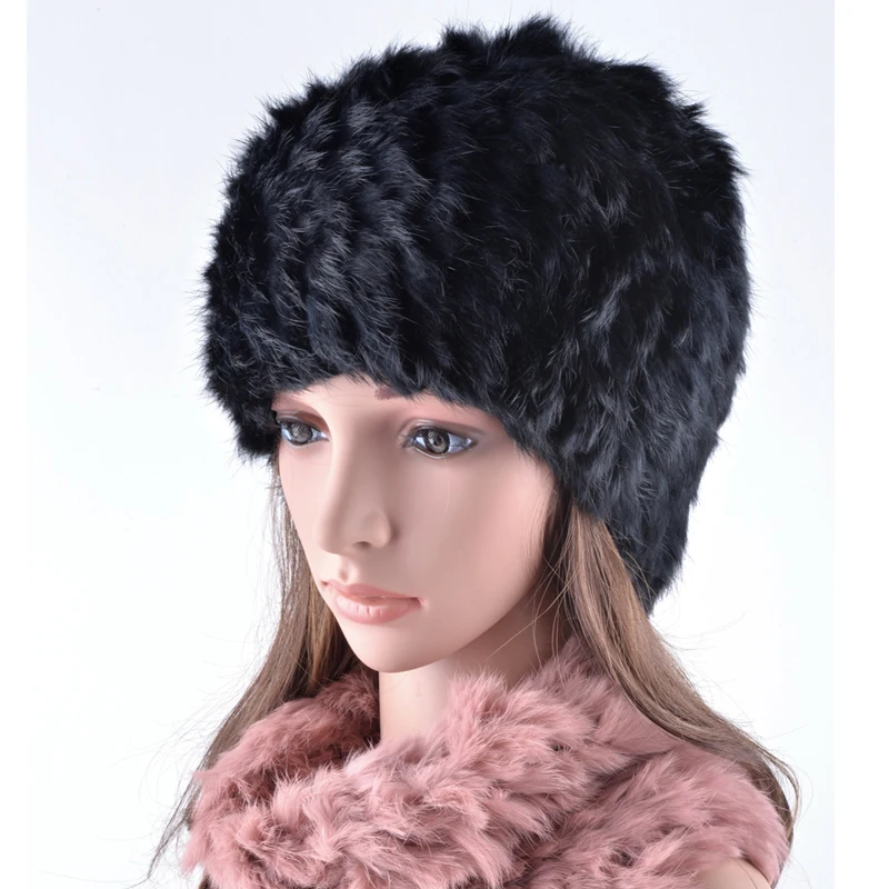 Высококачественные зимние шапки для женщин, шарф из натурального кроличьего меха, вязаная шерстяная шапка, вязаные шапки для девочек, повседневные милые шарфы с капюшоном, шапки, два применения