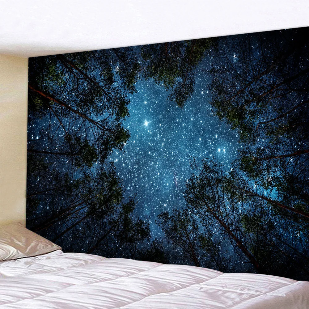 

Starry Sky In The Forest Wall Tapestry Landscape Boho Hippie Psychedelic Tapiz Wall Fabric Home Dorm Headboard Decor Wall Carpet