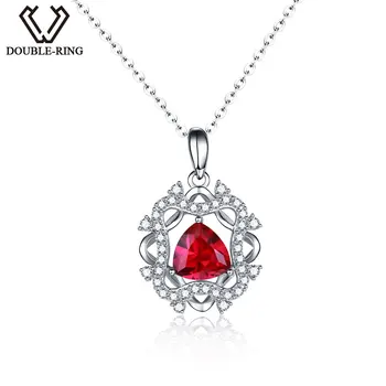 

DOUBLE-R Genuine Solid 925 Sterling Silver Pendants Classic Created Red Ruby Fine Engagement Wedding Jewelry For women