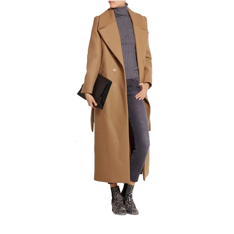 

Casaco feminino 2019 Women Plus size Autumn Winter Cassic Simple Wool Maxi Long Windbreaker Coats Female Robe Outerwear manteau
