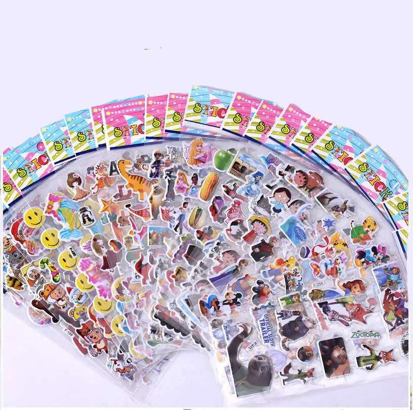 

3D Cartoon Child 5Pcs sticker Fashion dinosaur princess Kids Toys Cartoon Stickers Children girls boys PVC Stickers Bubble
