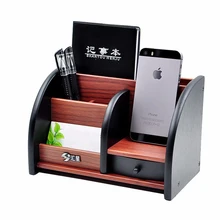 Madera de Alto grado de Joyería Caja de Almacenamiento de Escritorio Organizador de escritorio Caja de Lápiz de La Pluma multifuncional Titular de Maquillaje Caso Brown