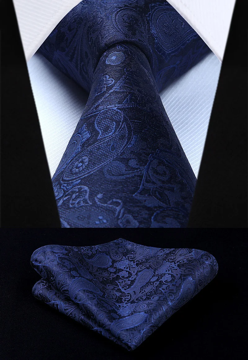 TP711V8S темно-синий Пейсли 3," Шелковый плетеный мужской галстук платок Набор