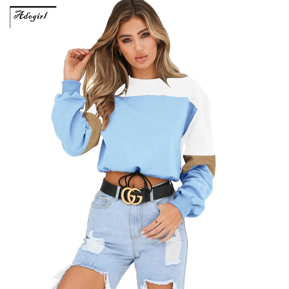 Adogirl Collar Bandage Hoodies Sexy O Neck Patchwork Long Sleeve Loose Crop Tops Winter Clothes Women Plus Sizes Adogirl Collar Bandage Hoodies Sexy O Neck Patchwork Long Sleeve Loose Crop Tops Winter Clothes Women Plus Sizes