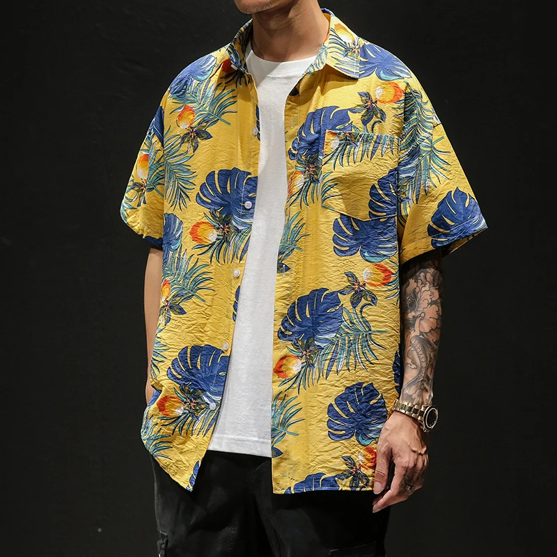 

Summer Male Hawaiian Shirt Trendy Printing Mens Shirts Large Sizes Casual Men Shirt Short Sleeve