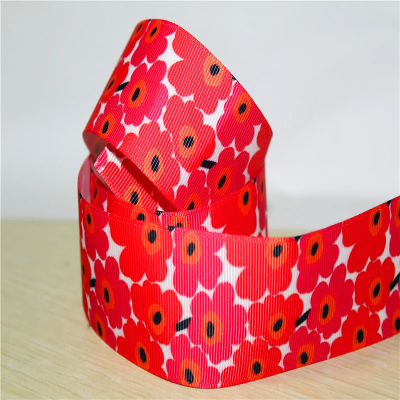 

9 16 22 25 38 50 75 mm Width 100% Polyester flower floral Printed Grosgrain Ribbon or Satin Ribbon 50yards , T214