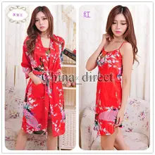 Женский сексуальный район шелковый халат, ночная рубашка, нижнее белье, ночная рубашка, пижамы, атласное кимоно, халат, женский халат, комплект из 2 предметов#3796