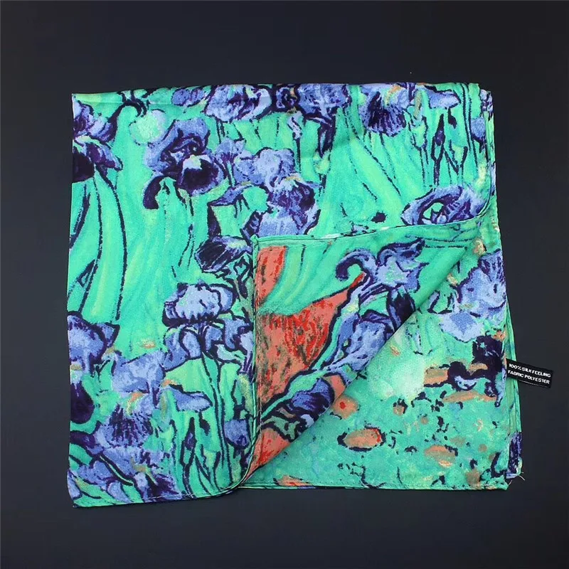 

New 55cm Van Gogh Oil Painting Silk Touch Square Handkerchief Women Fashion Hair Accessories Foulard Bandana Scarf