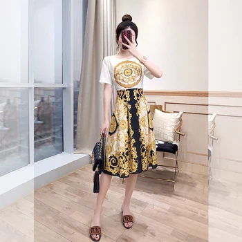 

Summer 2019 Dress Sexy Celebrity Patchwork Print Short Draped Women Vintage O Neck Night Club Body con Party Dresses Wholesale