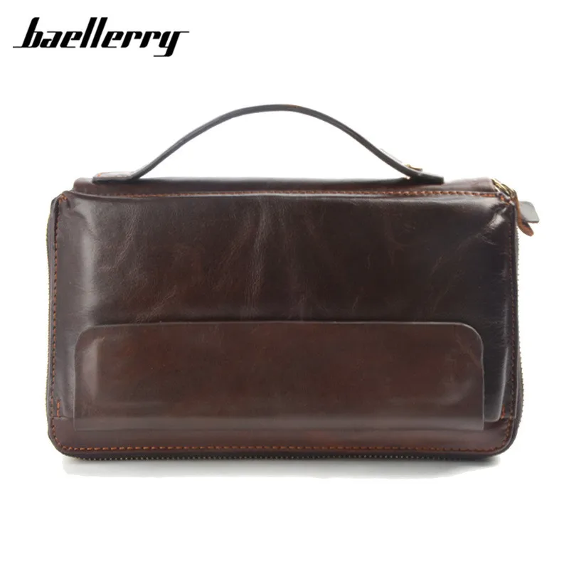 

Business Long Men Wallets with Phone Bag Oil Wax Cow Genuine Leather Wallet Male Clutch Big Capacity Purse Vintage Zipper Wallet