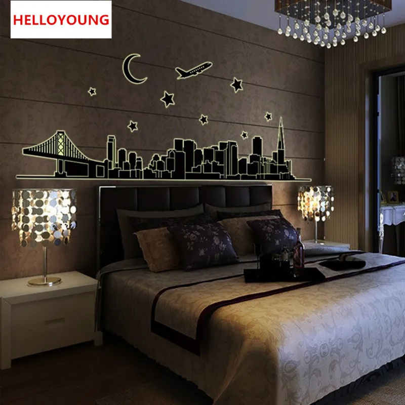 QT 0081 DIY Fluorescent City Glow In The Dark Wall Sticker Living Room