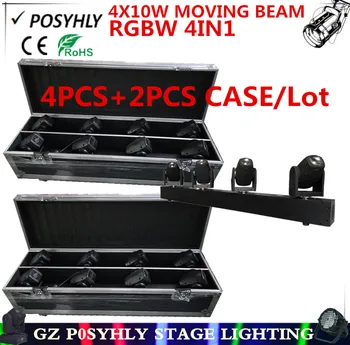 

4PCS / 4X10W 4-head moving beam light + flight case RGBW 4in1 moving head light dmx512 control spotlights stage dj equipment