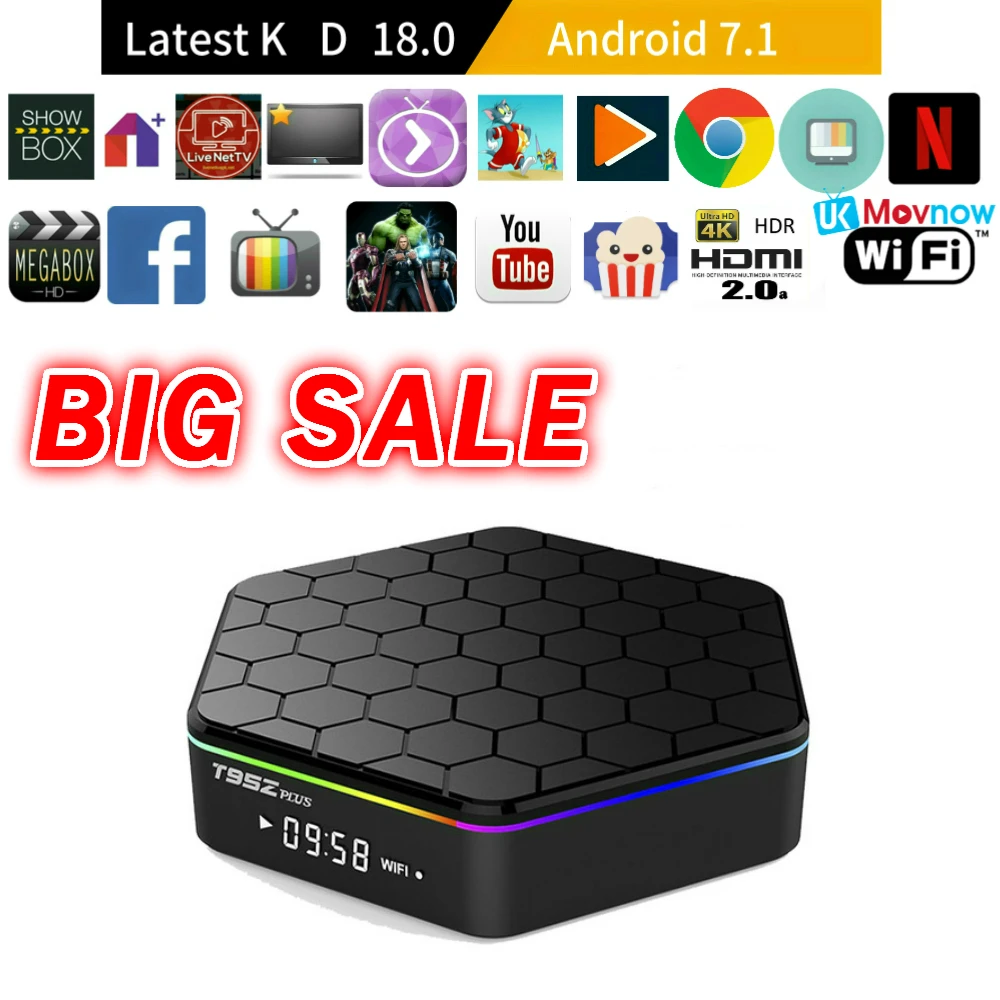 

TTVBOX T95Z Plus Andorid TV BOX Android 7.1 OS 2GB 16GB 3GB 32GB Amlogic S912 Octa Core 2.4G/5GHz WiFi BT 4.0 4K Smart TV Box