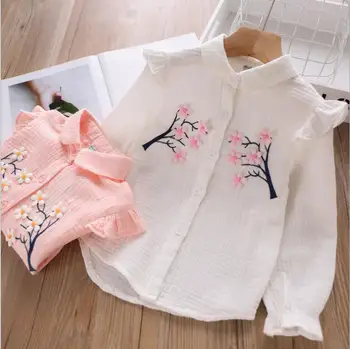 

kids blouse for girls 2019 autumn girl cotton Shirts sweet children flowers Shirts fashion high-grade princess clothing