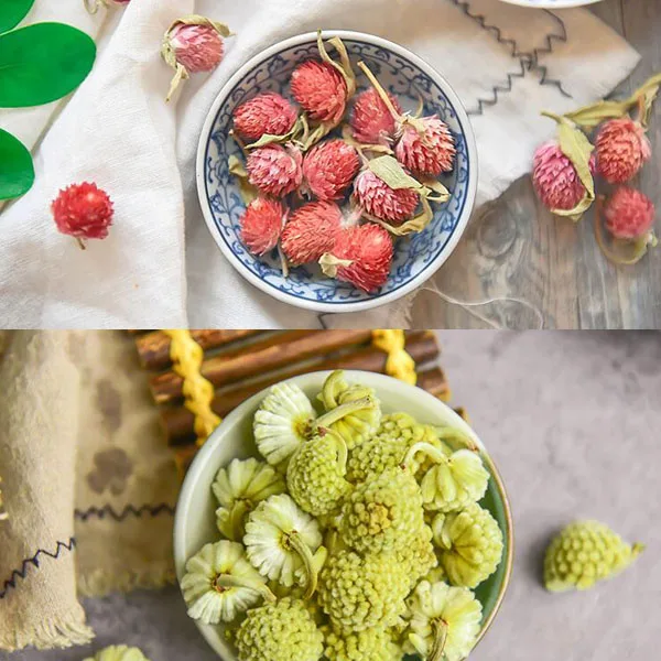 Новые сушеные цветы сочетание красный Gomphrena globosa бутоны + тибетский зеленый Луо
