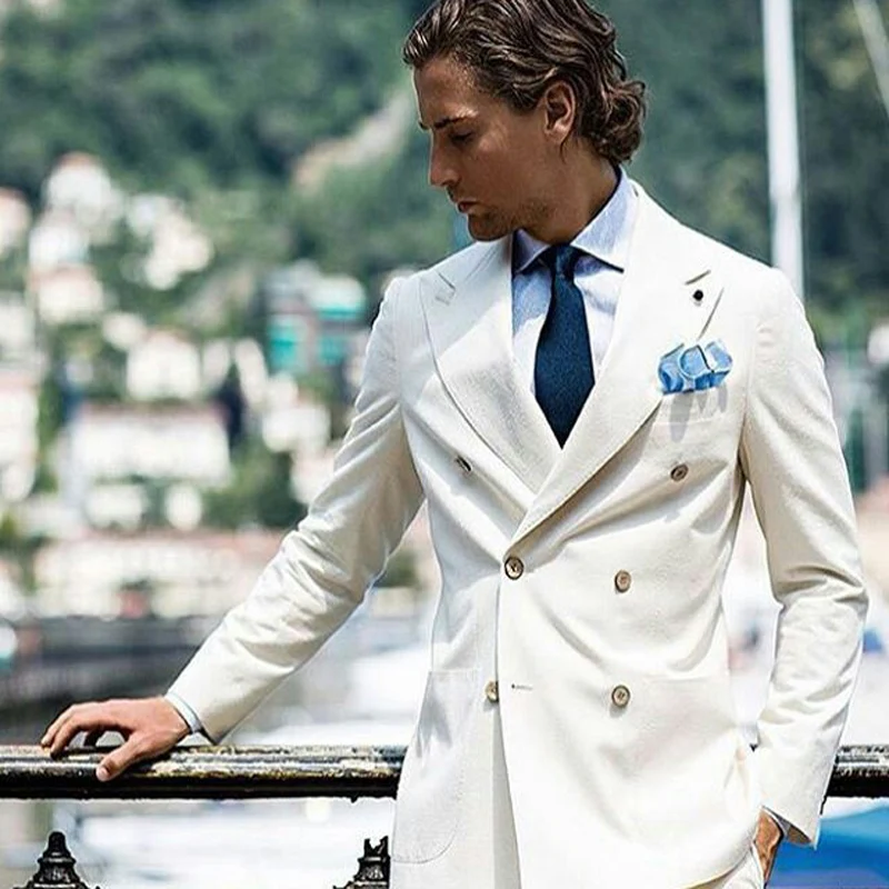 

Custom Made Ivory Men Suits Blazers Casual Groom Wedding Tuxedos Slim Fit Bridegroom Wear 2piece Coat Pant Evening Prom Party