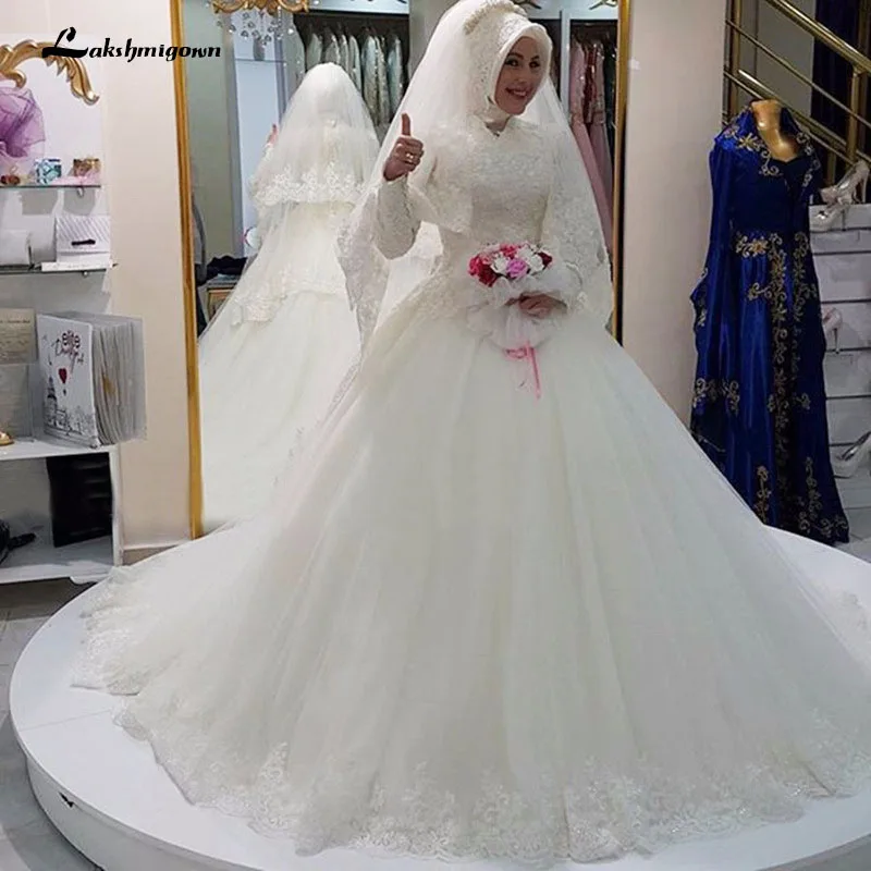 Винтажное кружевное длинный рукав, мусульманский свадебное платье, элегантные тюлевые аппликации свадебные платья, платья невесты, большие размеры
