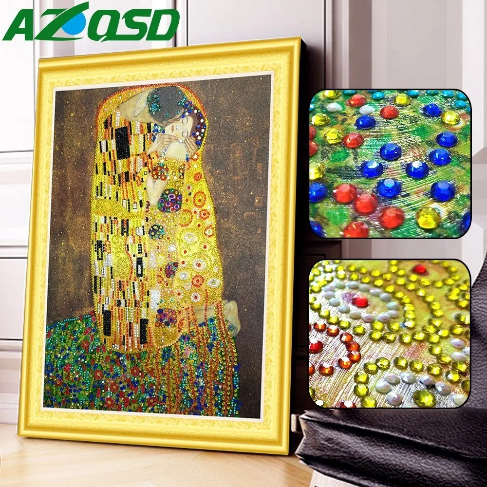 

AZQSD Diamond Painting Portrait Wall Art Diamond Mosaic Special Shaped Partial 5D DIY Kiss Round Drill Home Decor