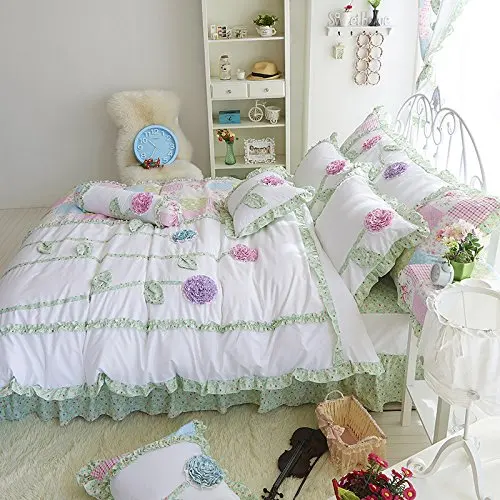 WINLIFE Комплект постельного белья с объемными цветами, сказочный Комплект постельного белья для девочек в Корейском стиле, кружевное покрывало на кровать, две королевы