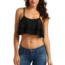 Женский пляж Ретро Falbala Soild Flounce Бикини Топ шикарный Мягкий Купальник 1-24