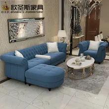 dubai leather sofa furniture 4 seaters dark blue sleeper 2017 European new classical buttons suede velvet fabric sofa set W35F