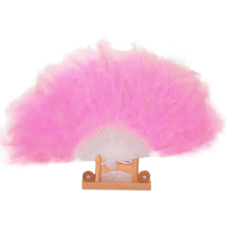 New Hand fan Wedding Showgirl Dance Elegant Large Feather Folding Hand Fan Decor Decal hand held folding fan ventaglio a mano - Цвет: Pink