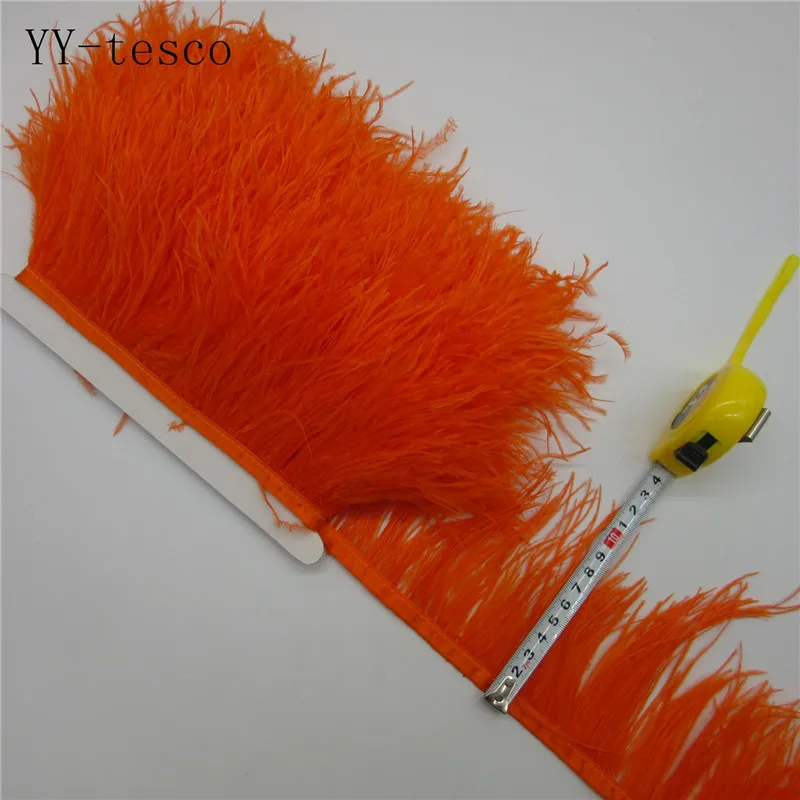 YY-tesco 1 ярдов натуральный страусиное перо отделка Лента с бахромой для свадебного украшения платья/одежды аксессуары перо ленты Diy - Цвет: Orange