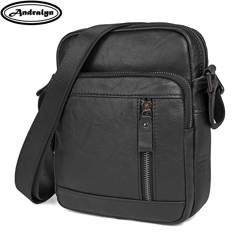 

Andralyn Genuine Leather Men Bag Luxury Single Shoulder Design Vintage Business Messenger Bag Men's Travel Bags Black Bag