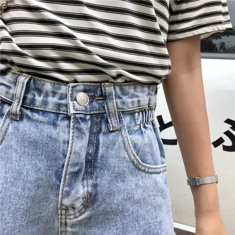 Высокая эластичная талия гофрированные джинсовые шорты для женщин летние корейские Стильные шорты в уличном стиле джинсы летние популярные Короткие джинсы для женщин