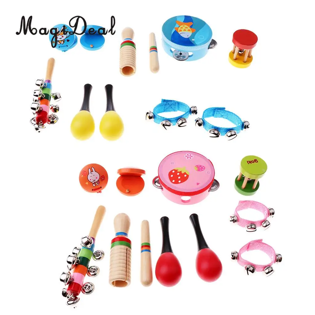 

Kids Children Wooden Toy Rattle Sand Hammer Castanet Percussion Musical Instrument Set IQ Intellectual Developmental Toys
