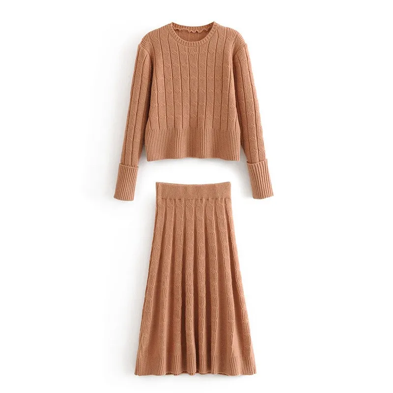 2018 Autumn Women Knit Sweater Skirt Suit Female Knitted Pullovers Winter Set Long Sleeve A Line