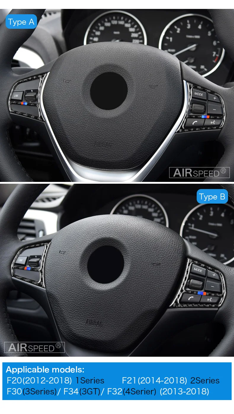 BMW F20 F21 F30 F34 F32 Accessories Interior Carbon Fiber Car Steering Wheel Buttons Stickers Cover Trim Decoration (3)