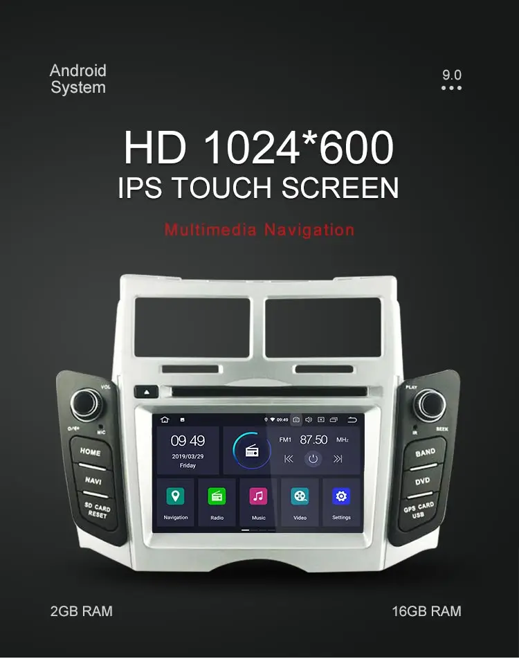 Top Besina Android 9.0 Car DVD Player For Toyota Yaris 2005 2006 2007 2008 2009 2010 2011 Multimedia GPS Navi Stereo 2 Din Car Radio 1