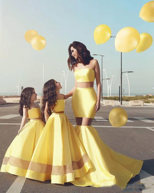 Simple Satin A Line Two Pieces Little Girls Prom Party Dresses Child Girls Pageant Dress New Collection - Цвет: as pic