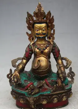 

S01508 13" Old Tibet Turquoise Bronze Gilt Buddhism Mouse Yellow Jambhala Buddha Statue (B0328)