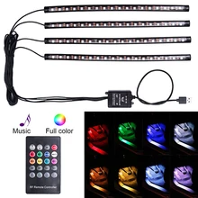 Светодио дный 4X18 led DC12V полосы света светодиодные ленты огни автомобильный стиль USB беспроводной музыка управление 8 цветов RGB салона огни