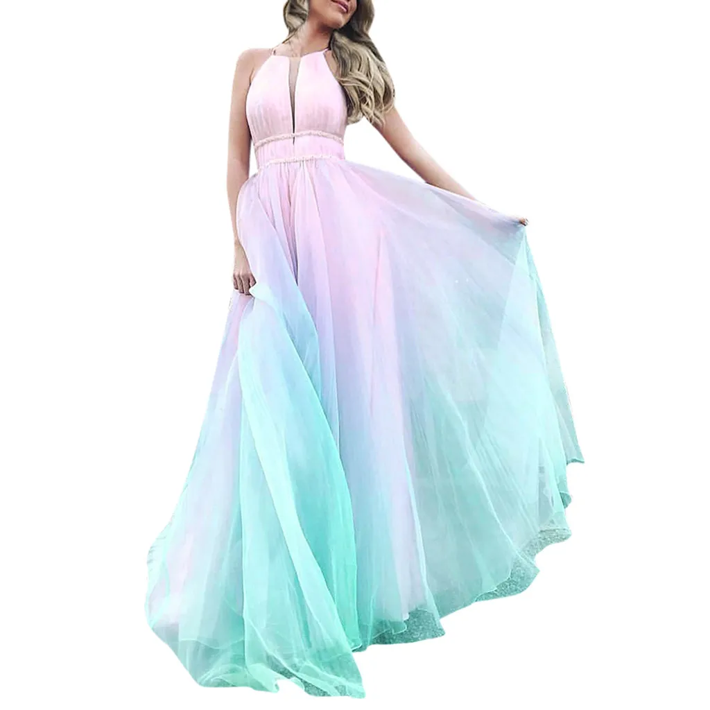 Summer Party Dress 2019 Pink Mesh Sexy Maxi Dress Women Vintage Korean Dresses Woman Party Night Halter Elegant Women Long Dress
