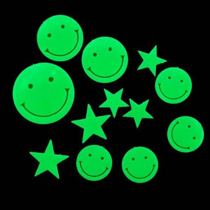 

New Qualified Plastic 3D Stars and smiles Glow In The Dark Luminous Fluorescent Wall Stickers Levert Dropship dig6429